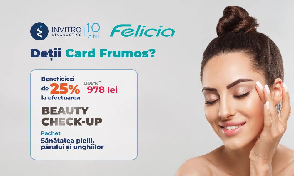 With the Card Frumos, you get a 25% discount on the Beauty Check-Up, with the test package for Skin, Hair, and Nail Health!